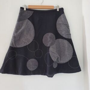 BODEN Sz 14R Black Gray Wool Blend A-Line 22" Skirt Side Zip Circle Patch Preppy